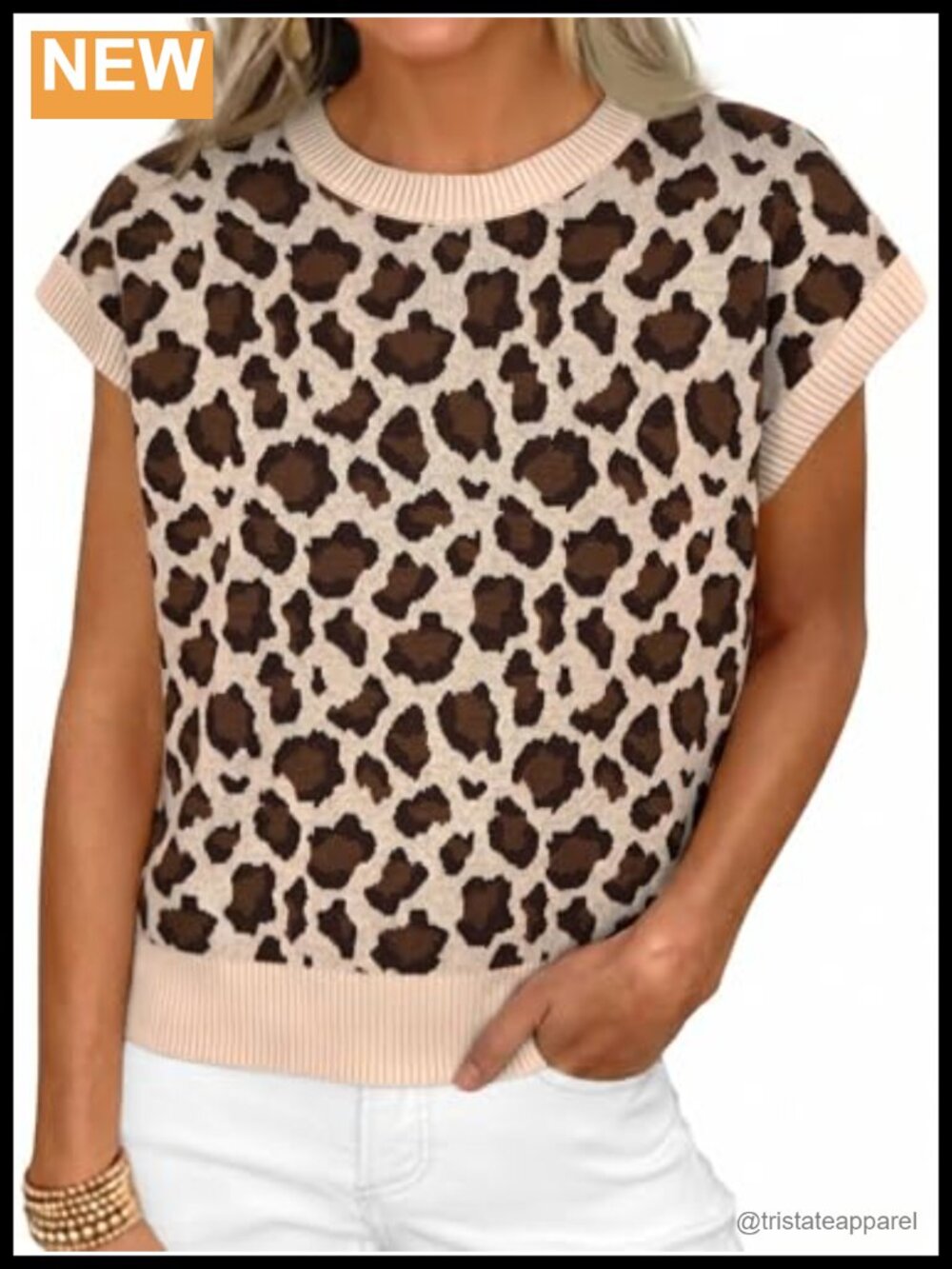 Lightweight Floral Jacquard Knit Sweater Vest Cap Sleeve Crew Neck Dressy